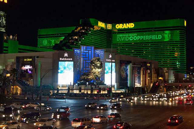 MGM Grand at night, home of L'Atelier de Joël Robuchon
