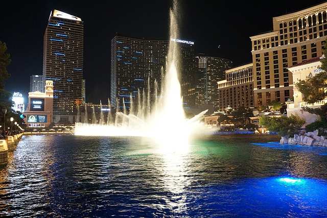 The Bellagio fountains, which Picasso overlooks