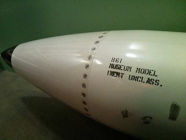 Model of B61 nuclear bomb at the National Atomic Testing Museum