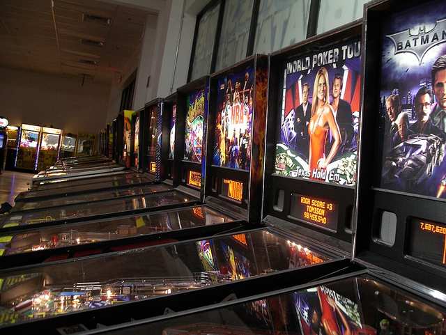 Rows of machines at the Pinball Hall of Fame