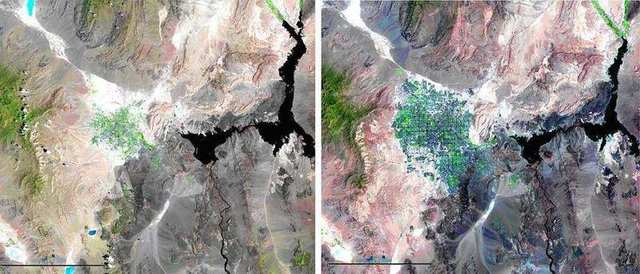 Landsat view of Las Vegas & Lake Mead - an explosion in growth comparing these 1984 and 2007 photos